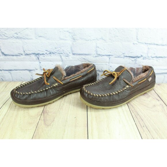 LL Bean Brown Leather Wicked Good Moccasins Moosehide Slippers Size 12 M - Picture 2 of 9